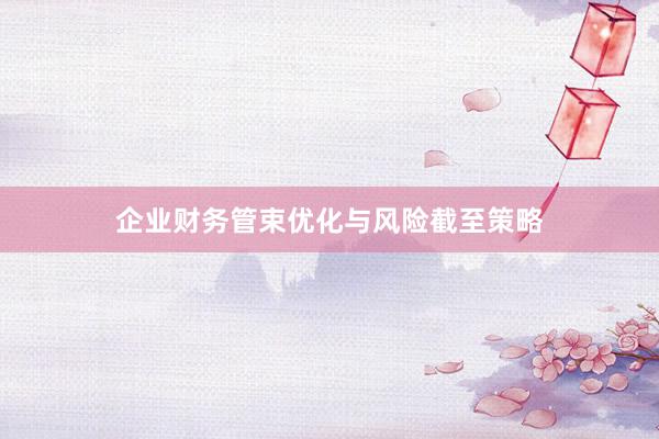 企业财务管束优化与风险截至策略